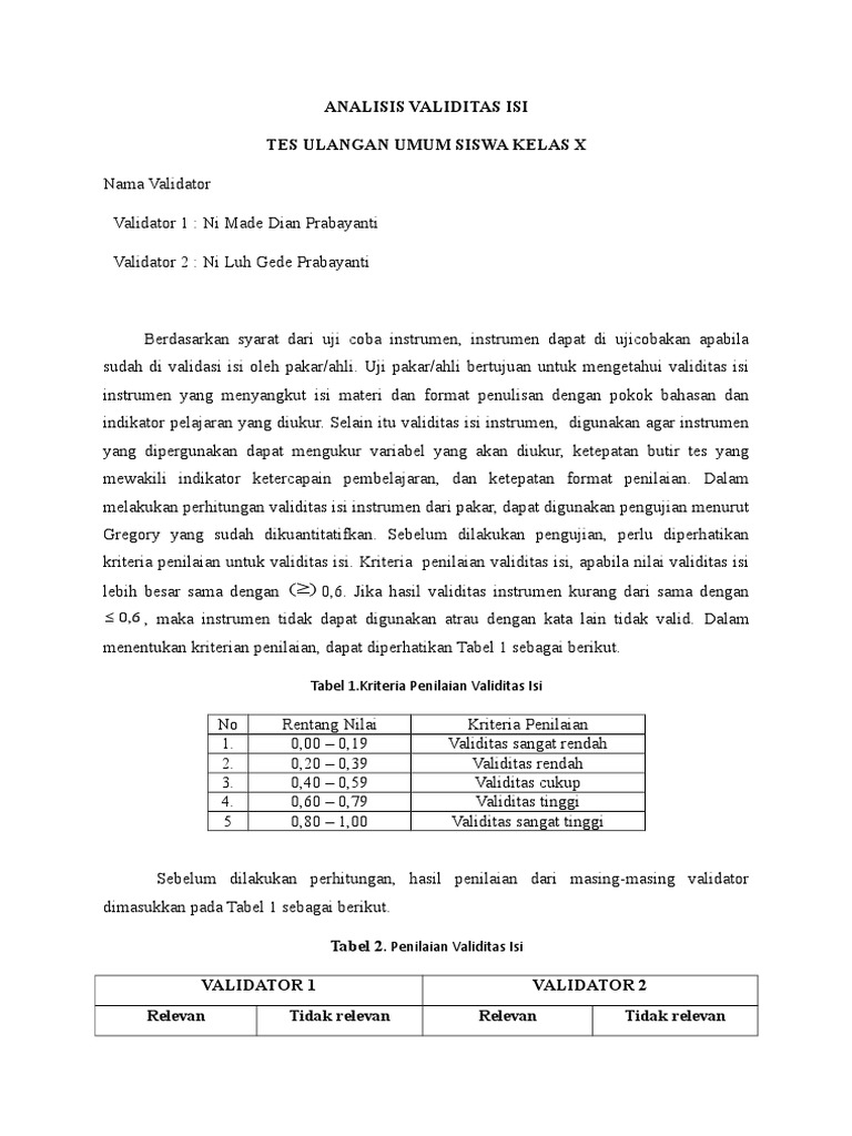 Analisis Validitas Isi Yang Bener