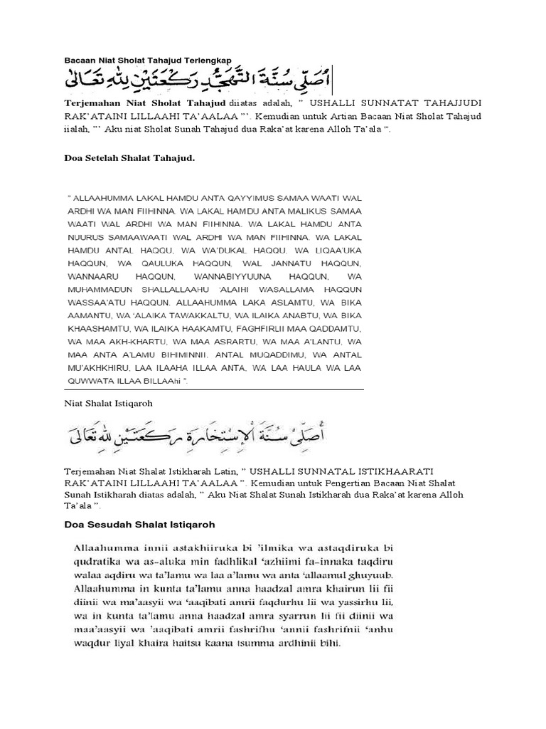 Niat Sholat Tahajud Dan Istikharah Celoteh Bijak