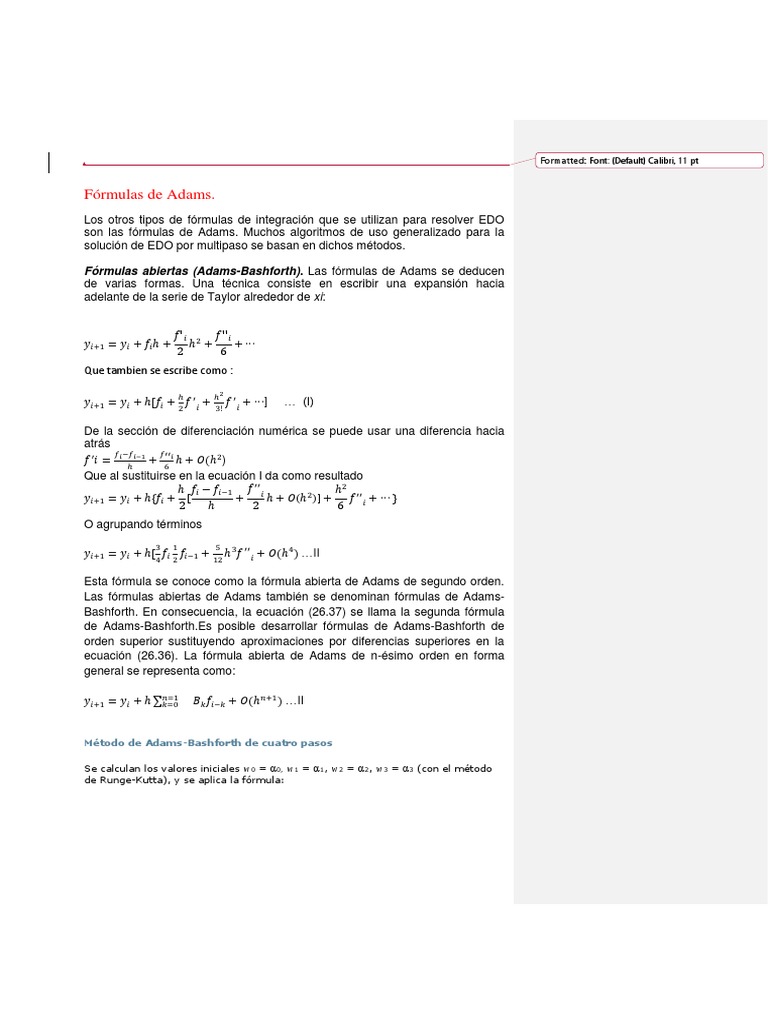 Fórmulas de Adams PDF Análisis numérico Ecuaciones