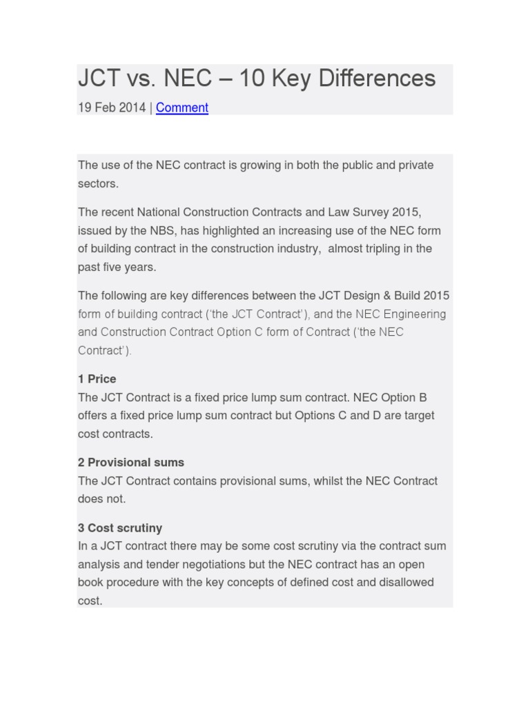 JCT Vs NEC | PDF | Insurance | Risk