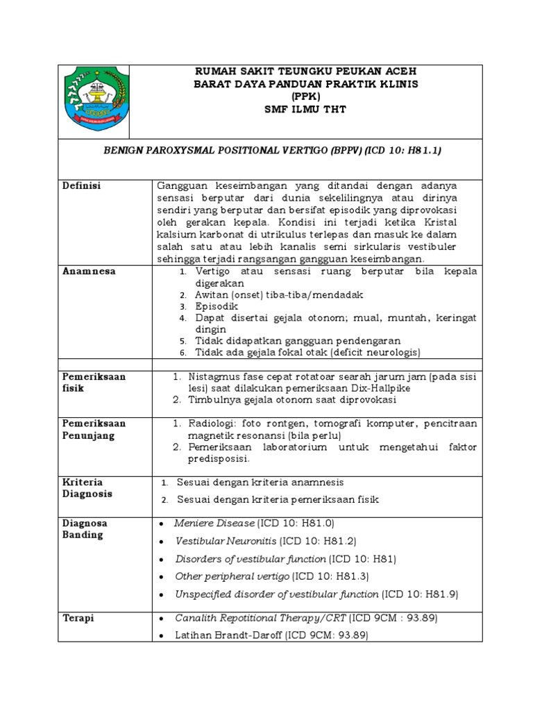 Panduan Diagnosa dan Terapi BPPV | PDF