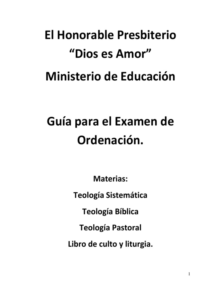 Guía de Examen para Ordenación Pastoral | PDF | Dios en el cristianismo ...