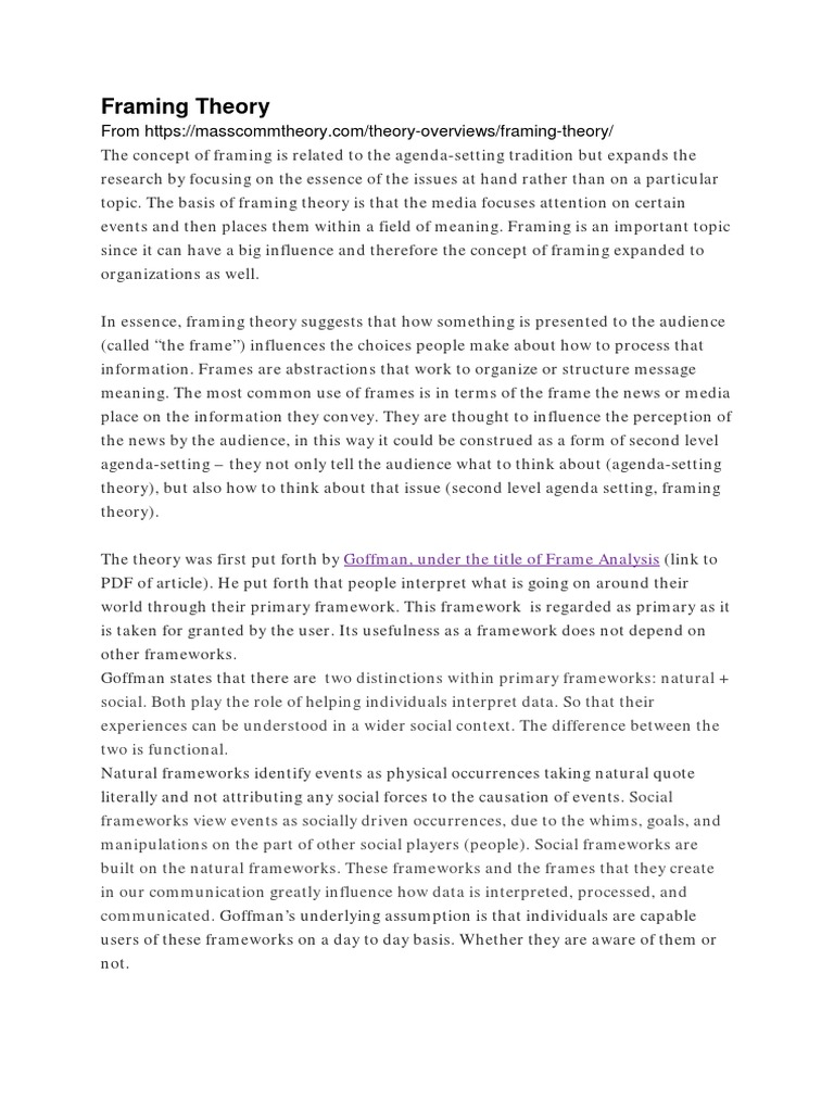 Framing Theory PDF Framing (Social Sciences) Psychological Concepts
