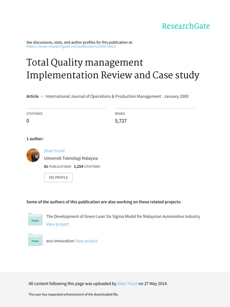 TQM Implementation in Small Enterprises | PDF | Iso 9000 | Quality ...