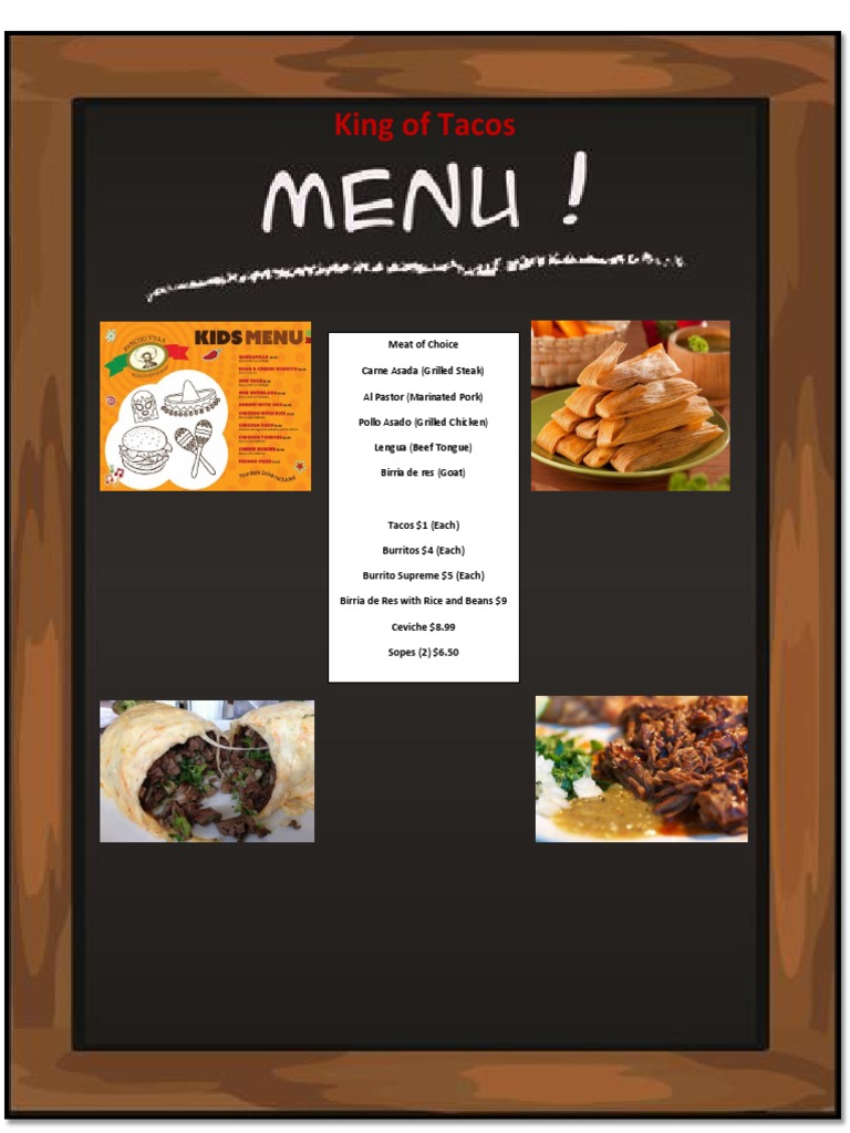 King of Tacos Menu & Prices | PDF | Cooking, Food & Wine