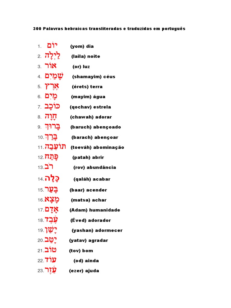 300 Palavras Hebraicas Transliteradas e Traduzidas Em Português Religião e Crença Religião e