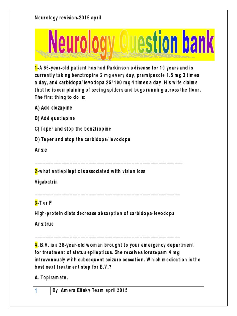 Neurology Question Bank 2015 | PDF | Stroke | Headache