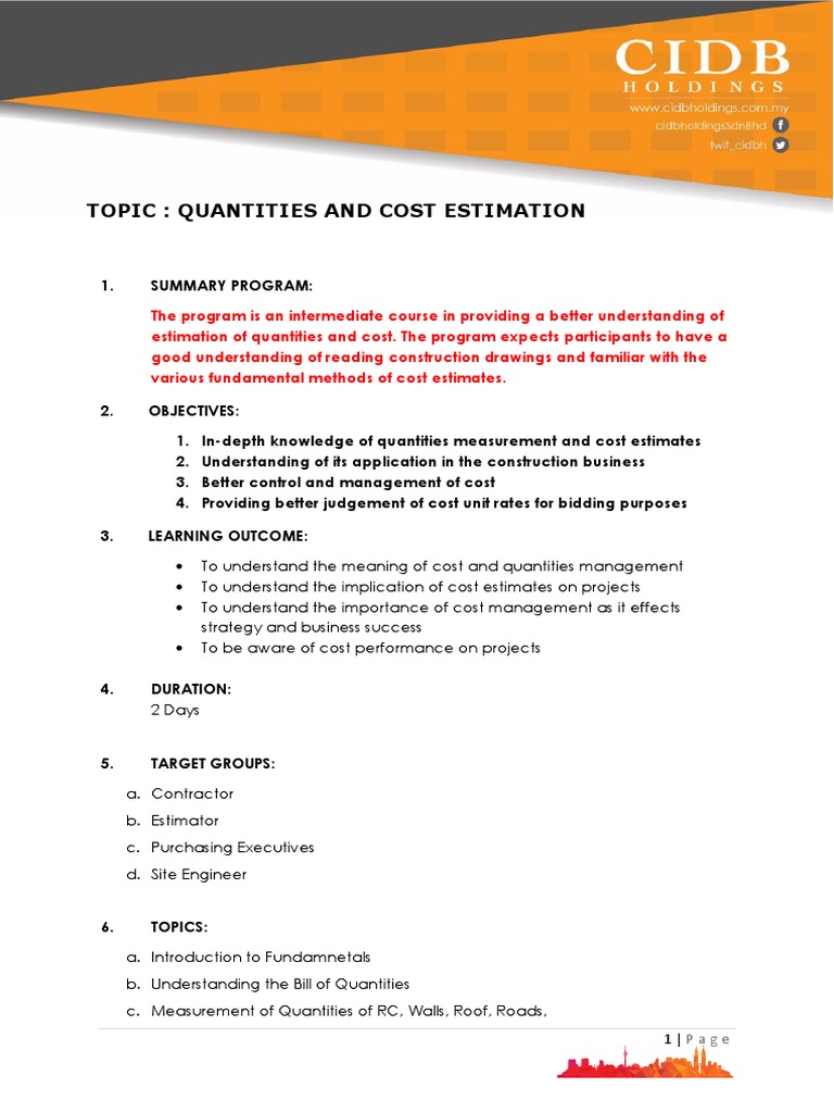 Cost Estimation and Management Course | PDF | Cognition | Business