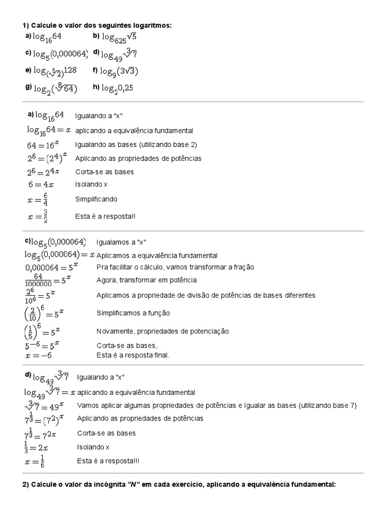 Logaritmos Exercícios | PDF | Exponenciação | Logaritmo