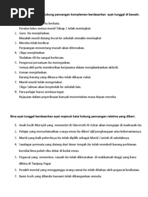 Bina Ayat Majmuk Kata Hubung Pancangan Komplemen Berdasarkan Ayat Tunggal Di Bawah Pdf