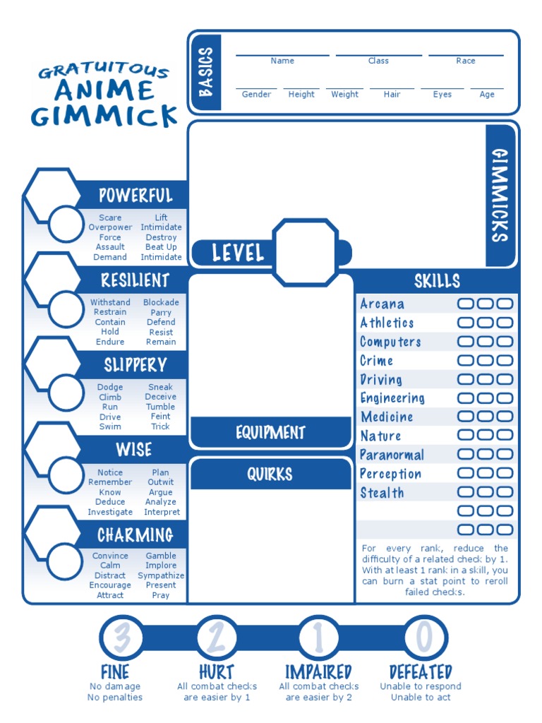 GAG Character Sheet 1.01 PDF Leisure Sports