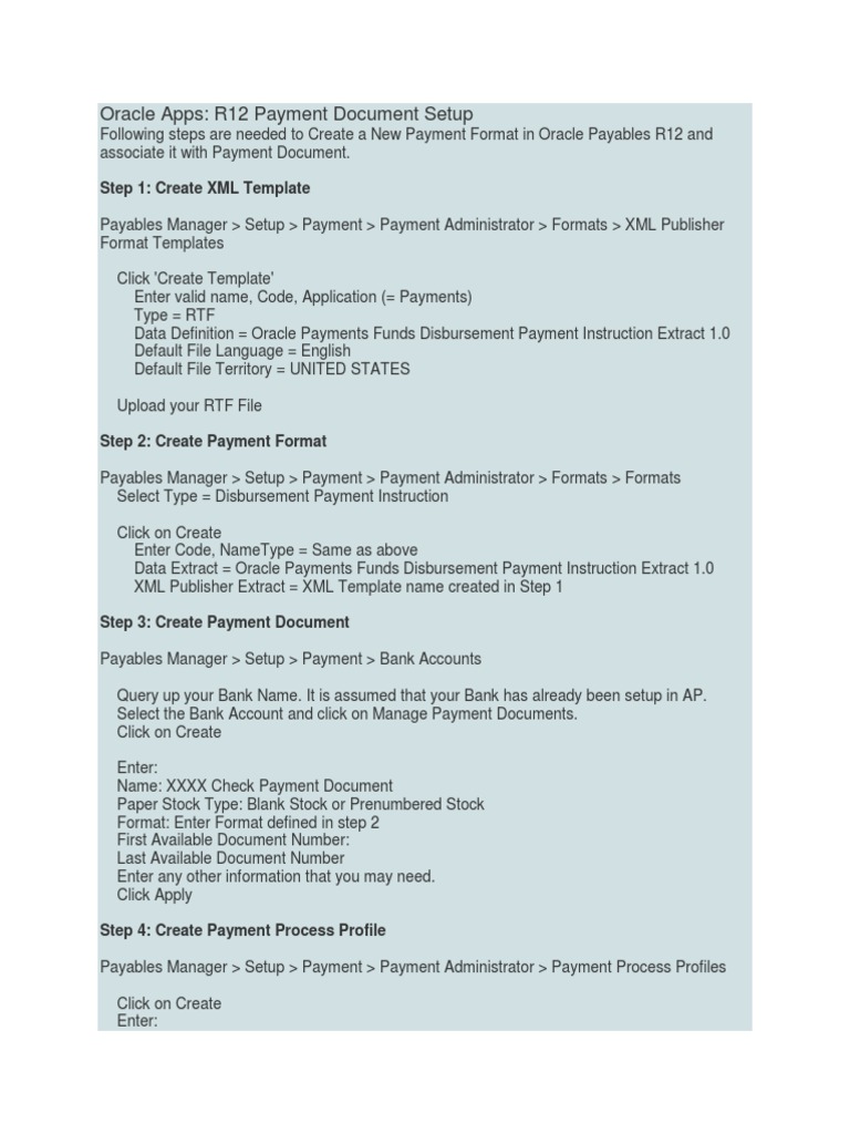 R12 Payment Document Setup Guide | PDF | Xml | Document