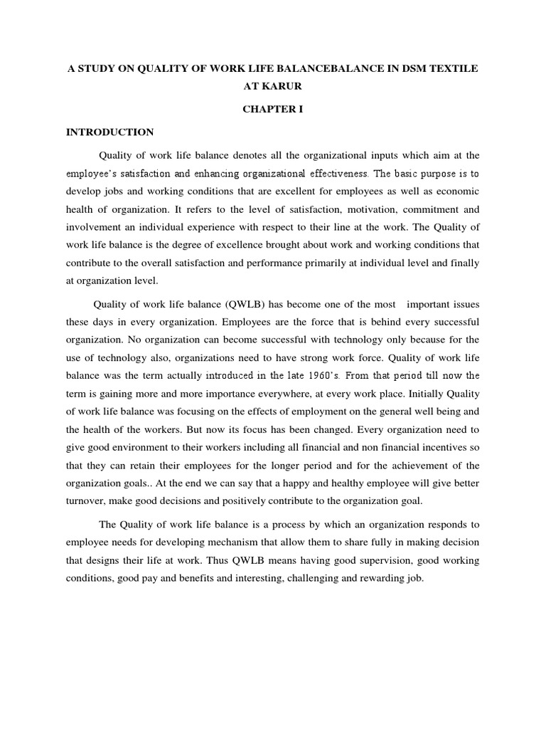 Quality of Work Life Balance in DSM Textile | PDF | Work–Life Balance ...