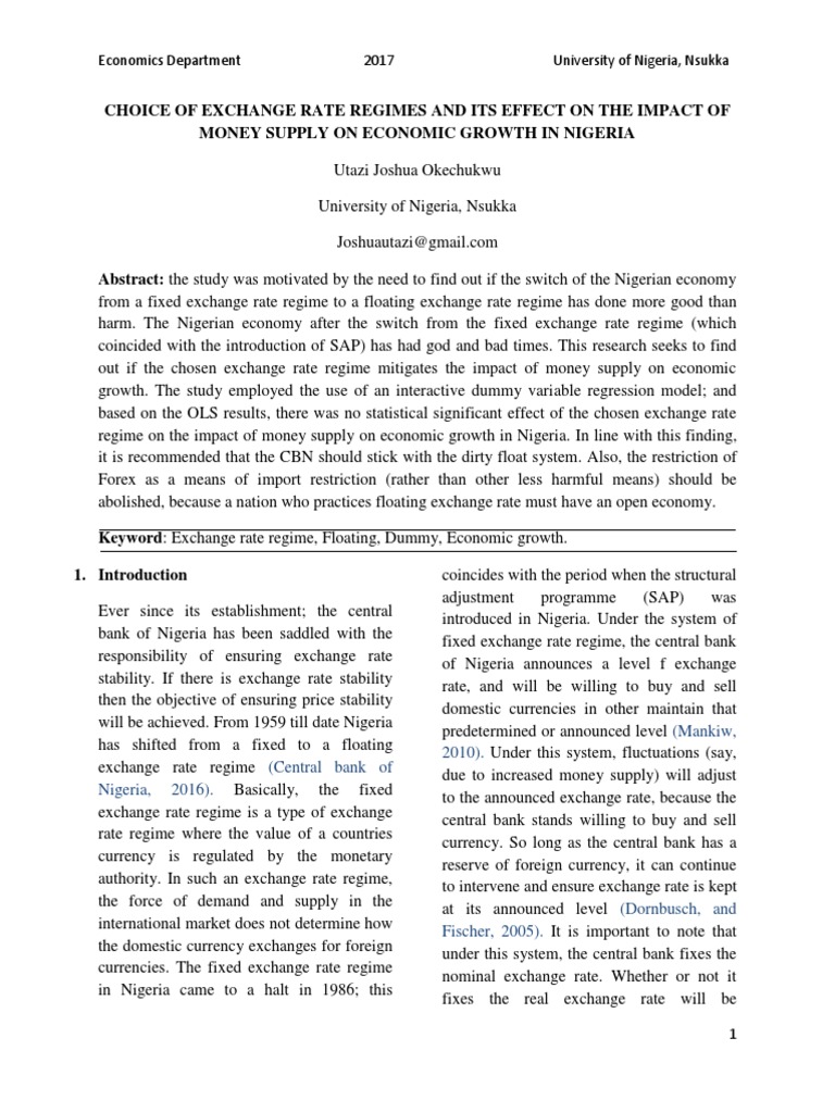 Exchange Rate Regimes and Economic Growth in Nigeria | PDF | Fixed ...