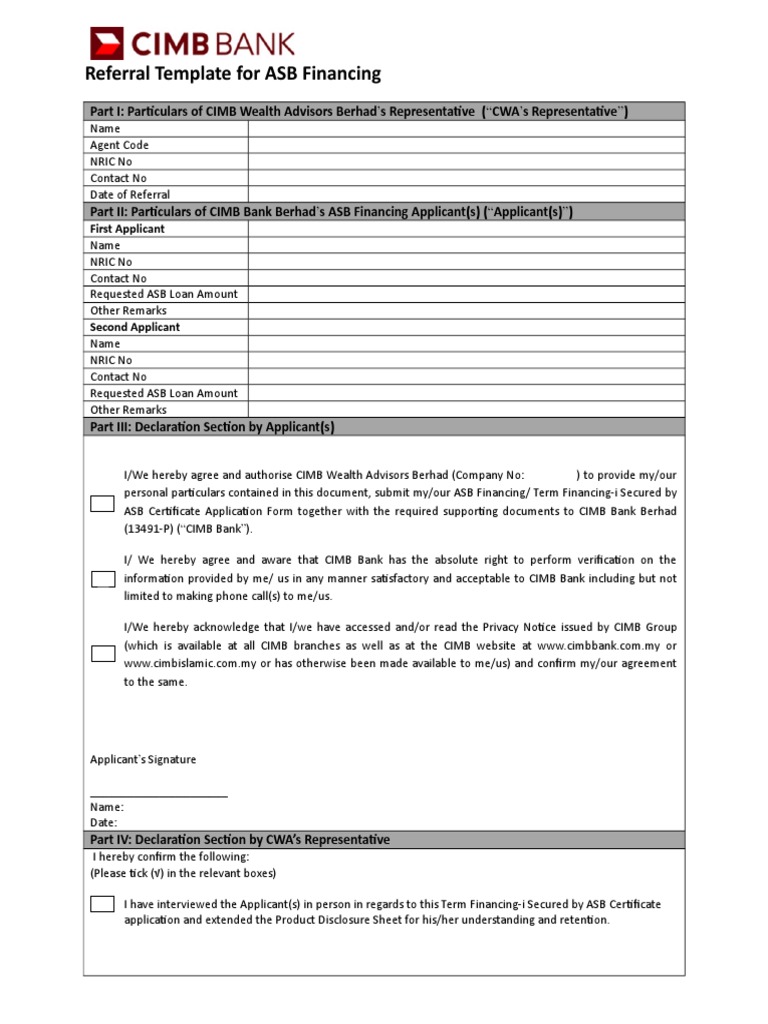Asb Financing Referral Template V4 Pdf Government Information Government
