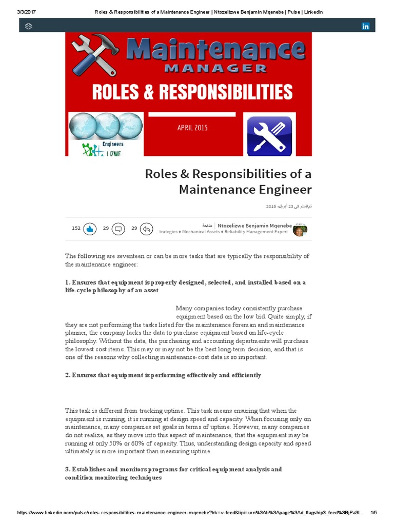 MAINTENANCE ENGINEER DUTIES AND RESPONSIBILITIES visual data 2