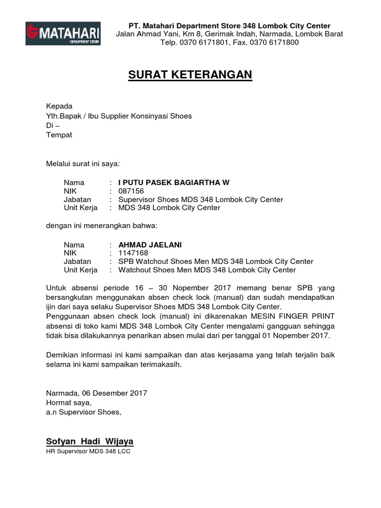 Surat Keterangan Finger | PDF