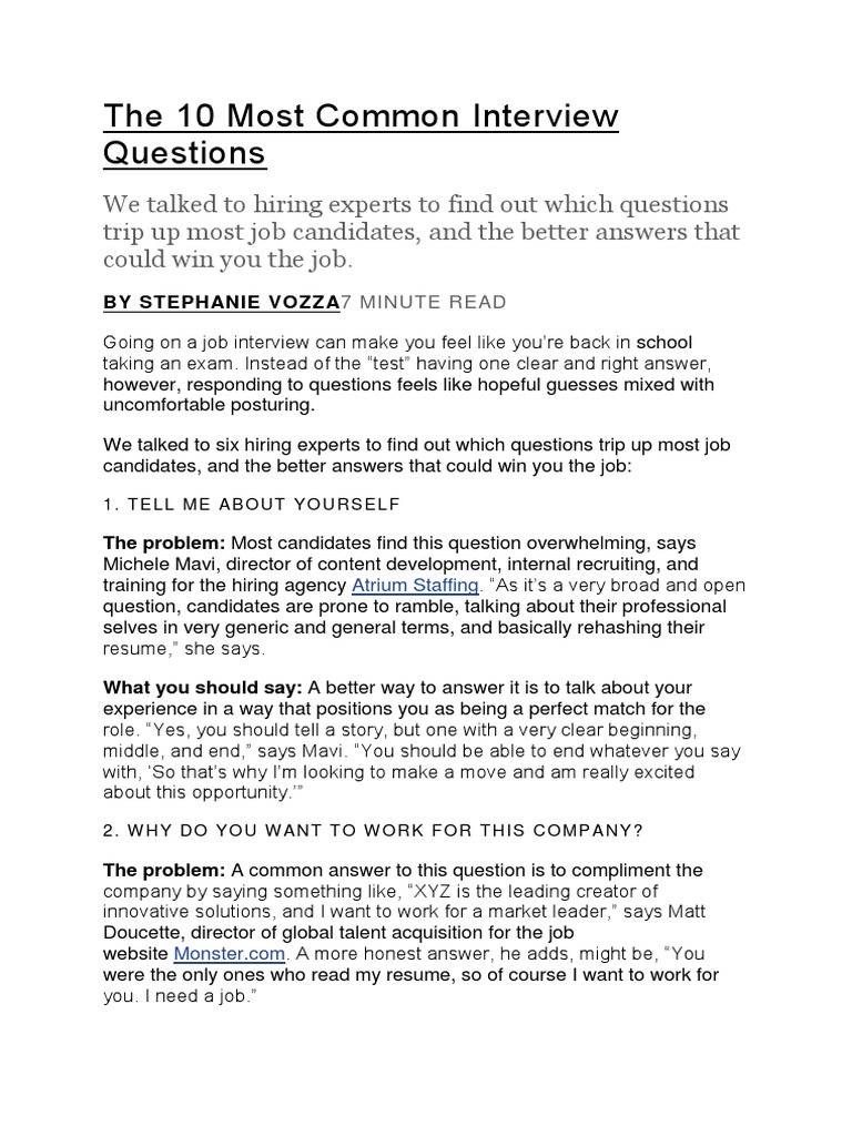 The 10 Most Common Interview Questions