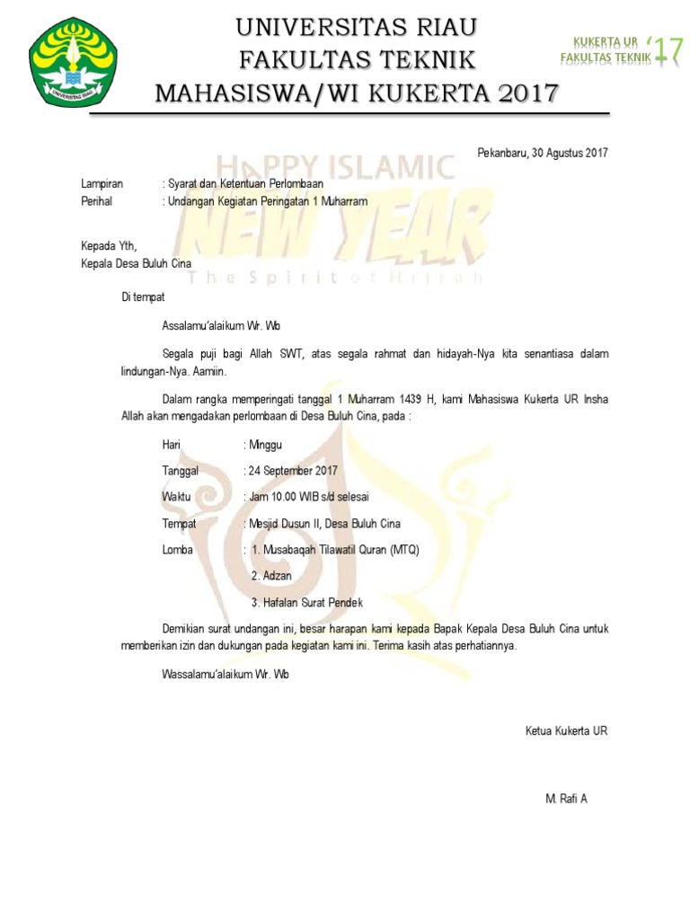 Surat Undangan 1 Muharram 1439 H
