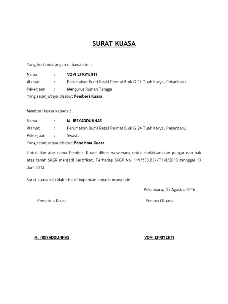 Surat Kuasa Pengurusan Tanah | PDF