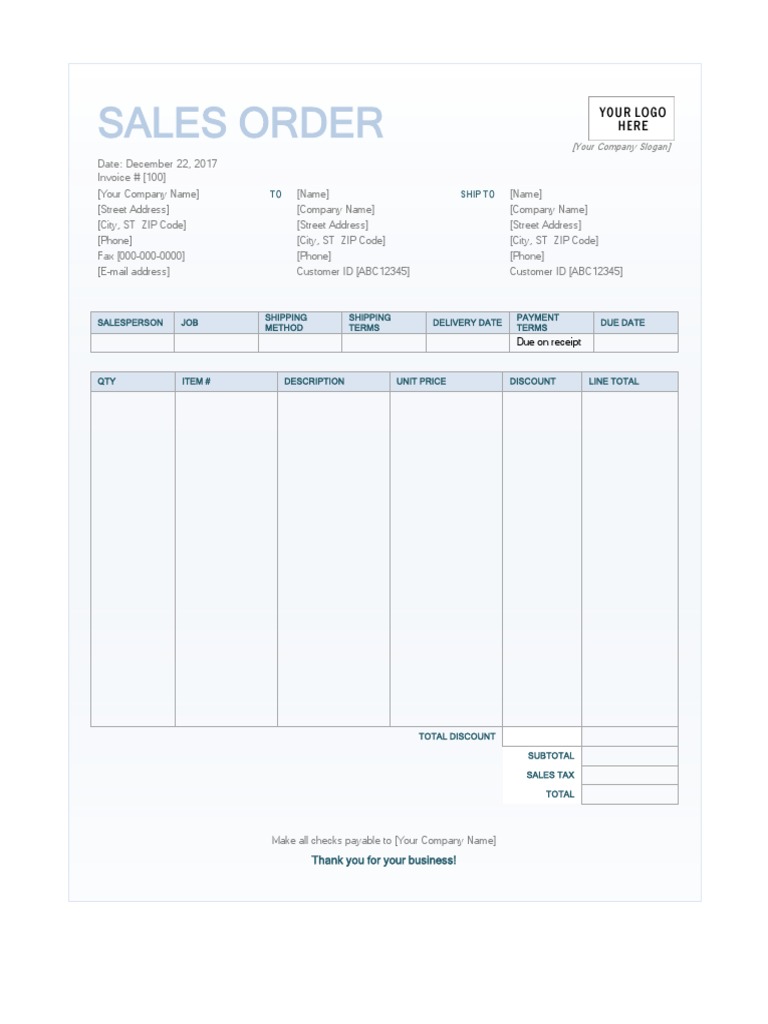 Sales Order Template Example | PDF