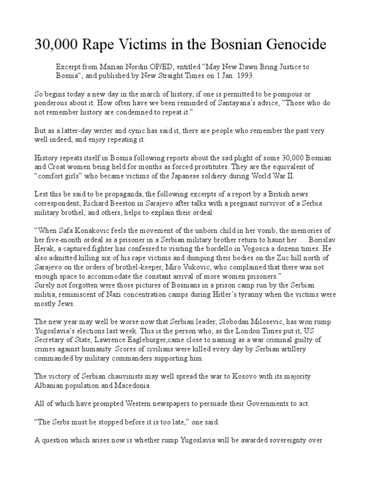 Facts 30 000 Women Raped In The Bosnian Genocide Pdf Slobodan
