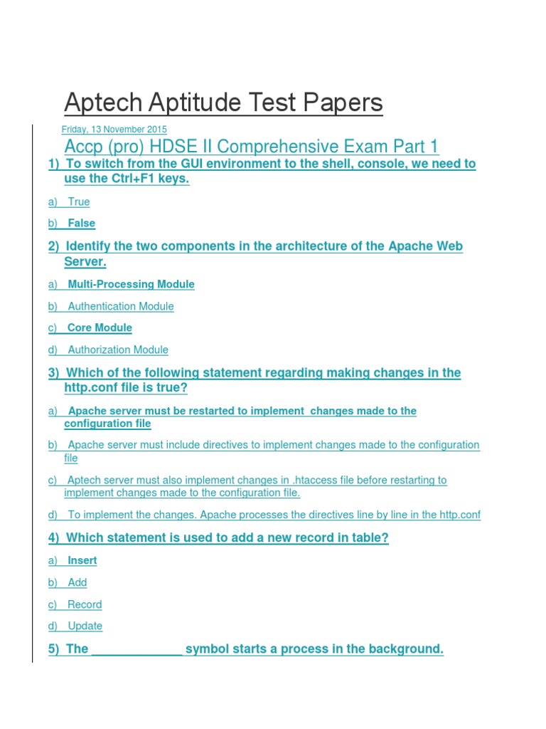 Aptech Aptitude Test Sample Questions | PDF | Apache Http Server | Web ...