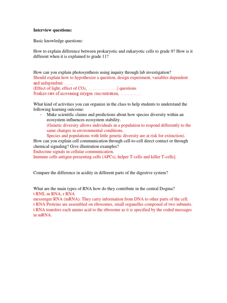 Biology Interview Questions PDF