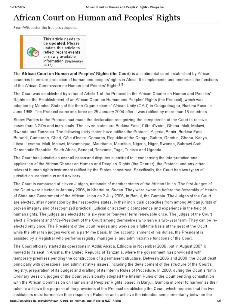 African Court On Human And Peoples Rights Wikipedia