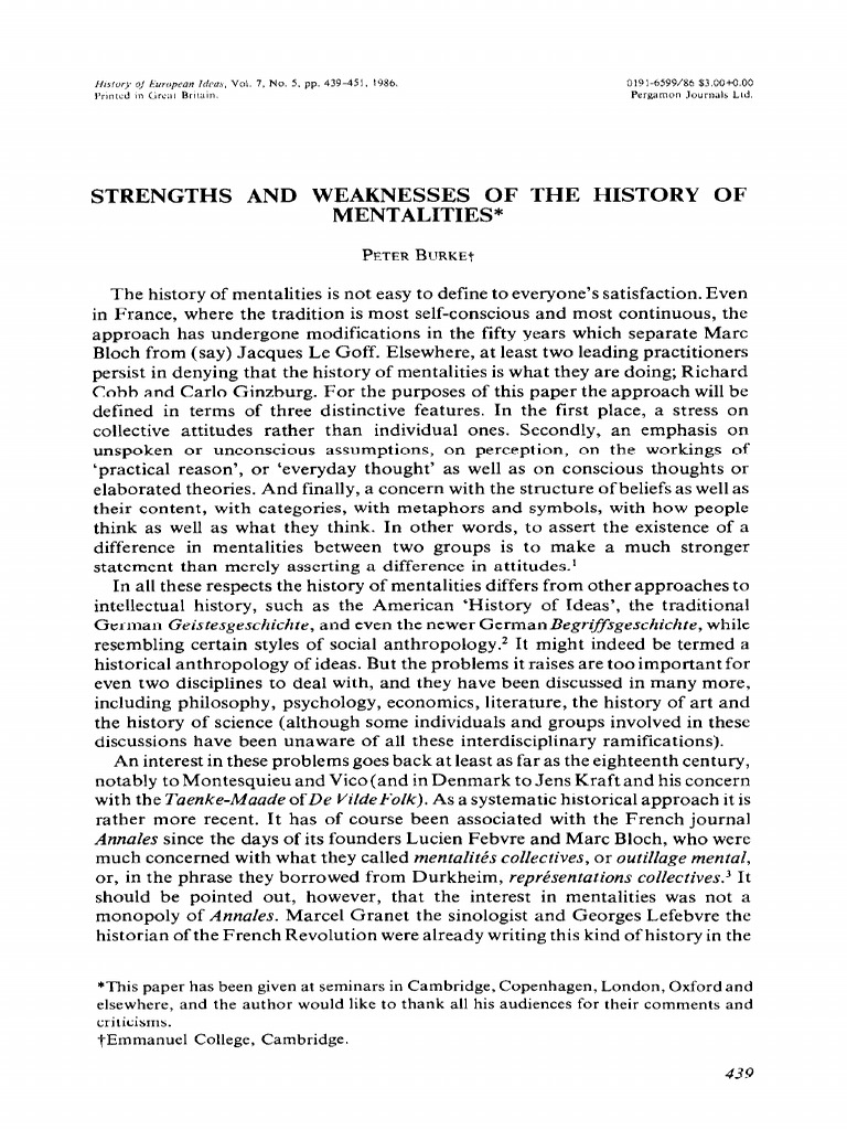BURKE, P History of Mentalities PDF Paradigm Schema (Psychology)