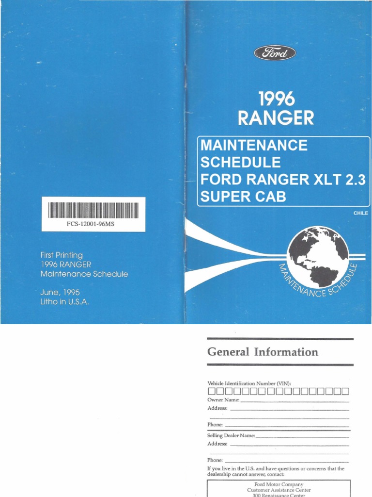 Maintenance Schedule Ford Ranger XLT Super Cab 1996 PDF Four Wheel Drive Clutch