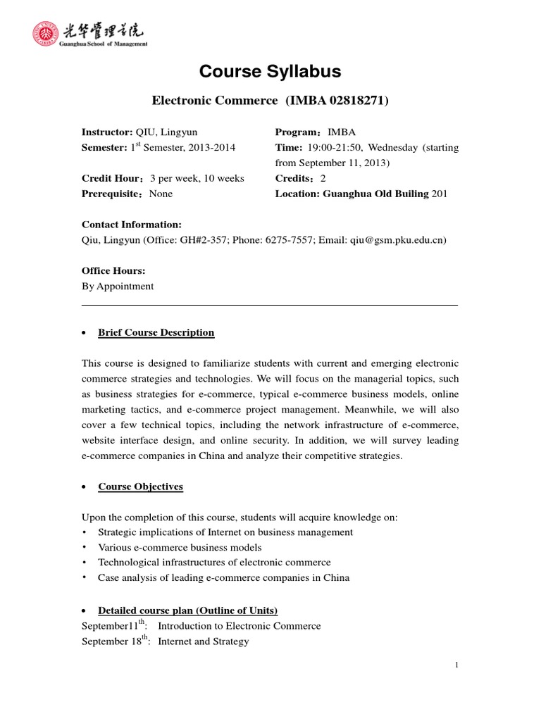 Electronic Commerce Course Syllabus | PDF | E Commerce | Strategic ...
