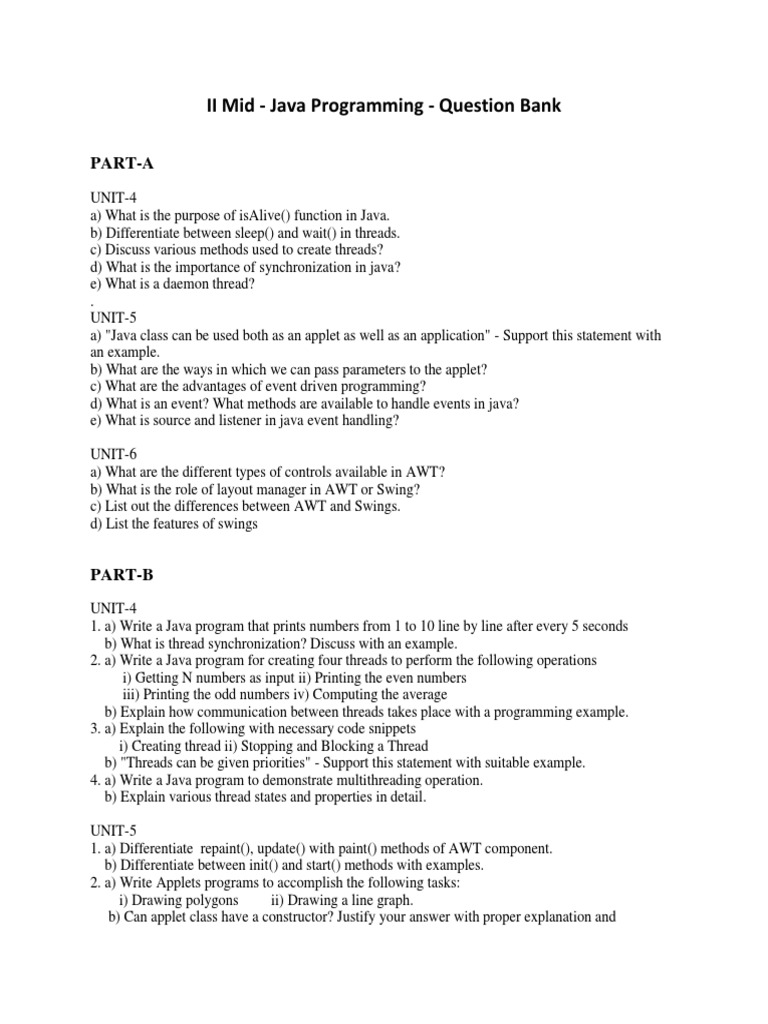 Ii Mid Java Programing Qbank Java Programming Language