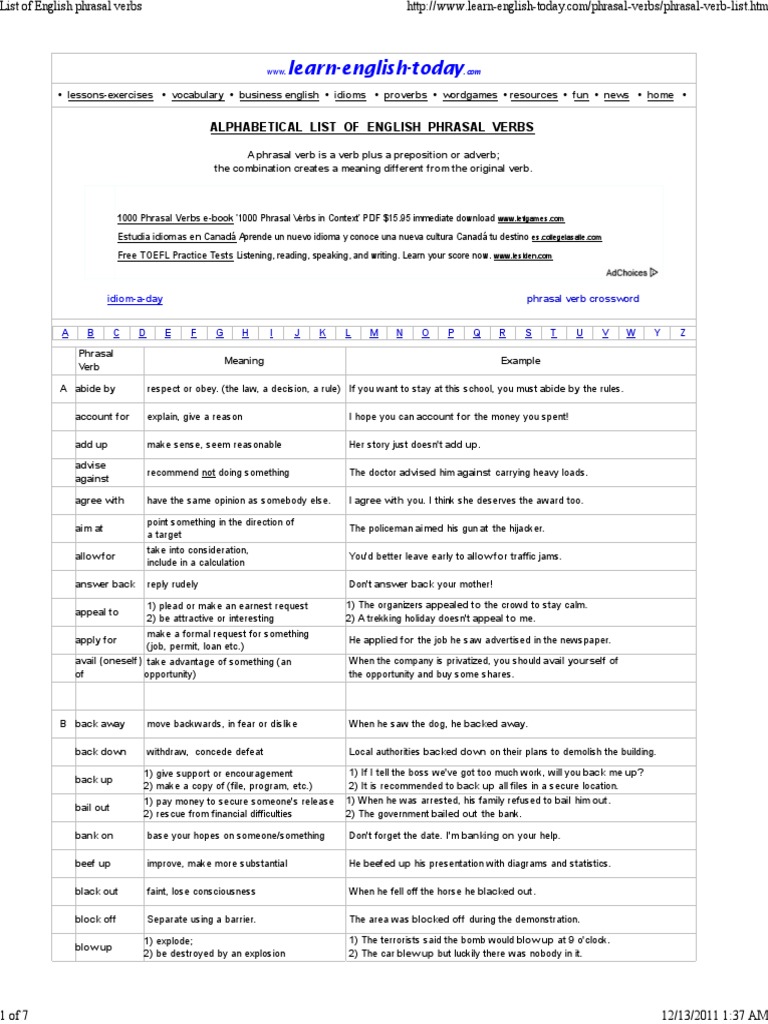 List of English Phrasal Verbs PDF | PDF | Idiom | English Language