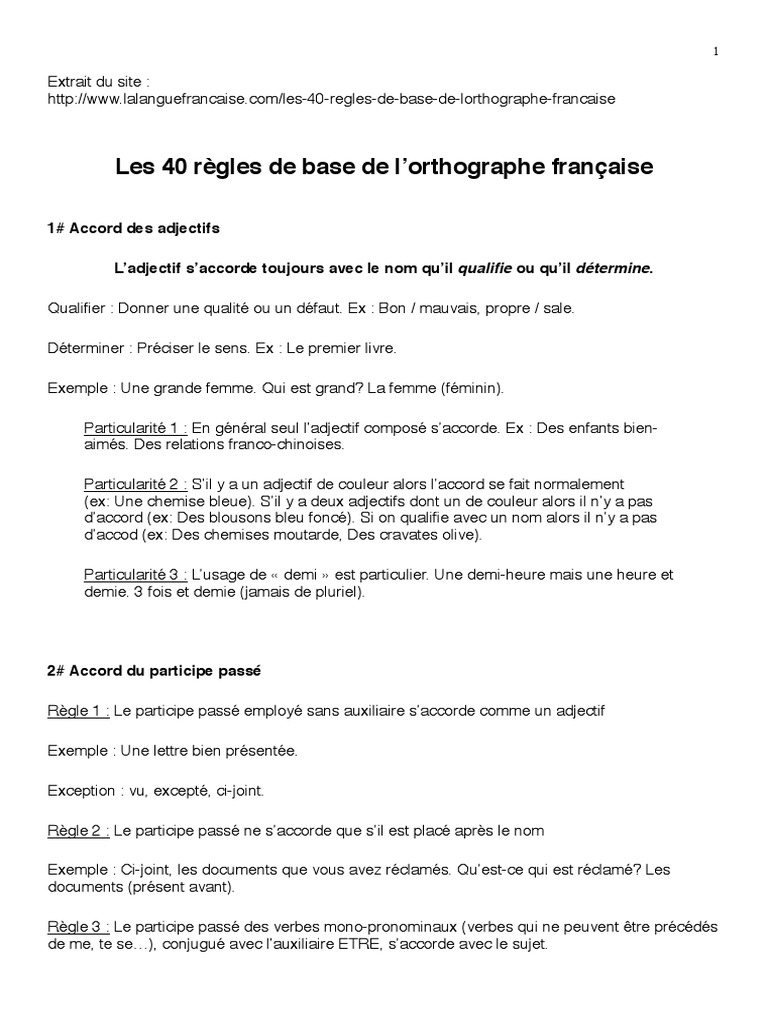 40 Règles de l'Orthographe Française | PDF | Genre grammatical | Verbe