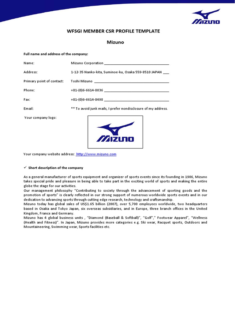 mizuno company profile