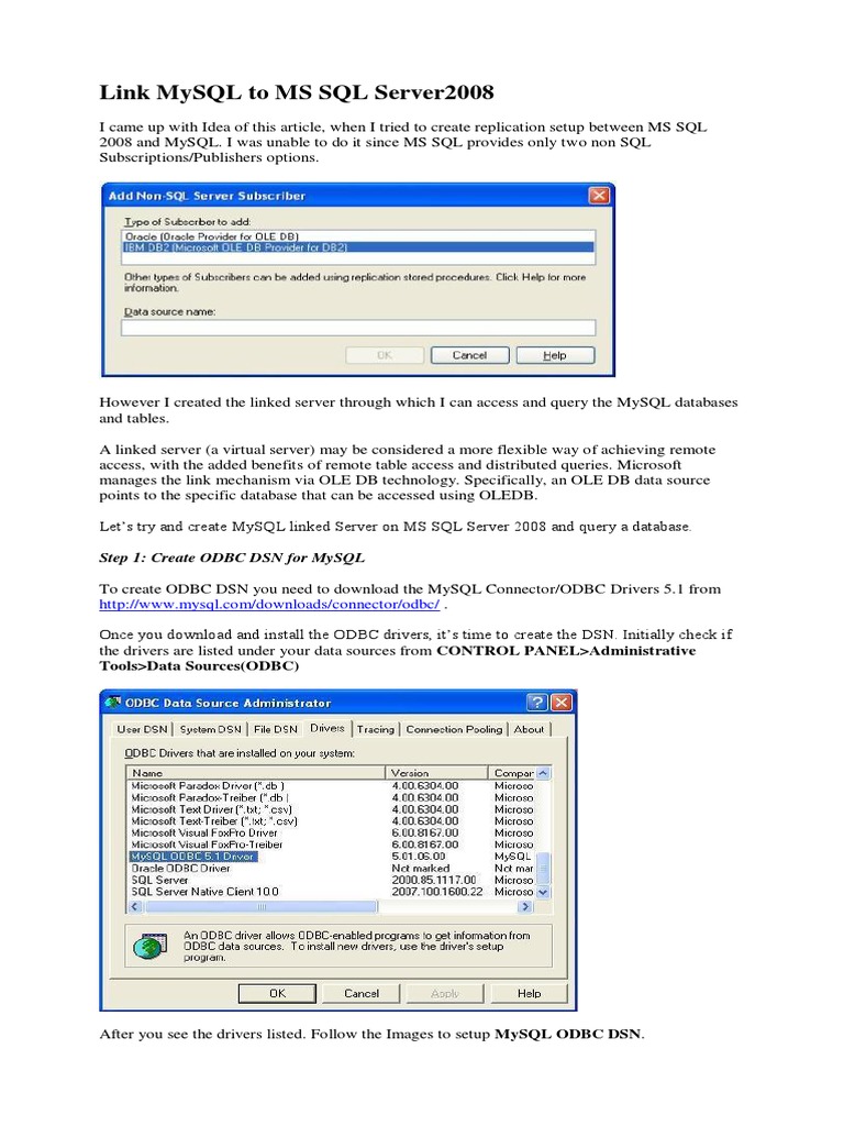 Configuring a Linked Server in SQL Server 2008 to Query MySQL Databases ...