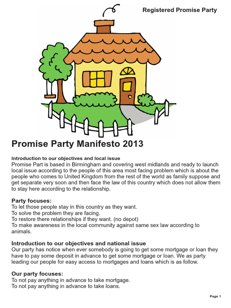 Promise Party Manifesto1 | PDF | Valuation (Finance) | Mortgage Loan