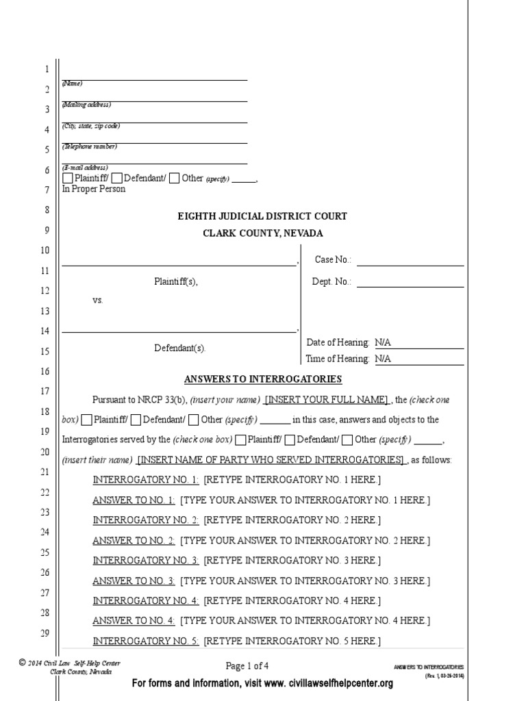 Answers to Interrogatories Dc Fillable | Interrogatories | Social ...
