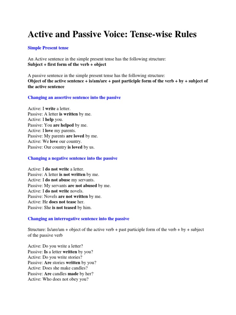 Surprising Active Passive Voice Rules Chart Active And Passive Voice