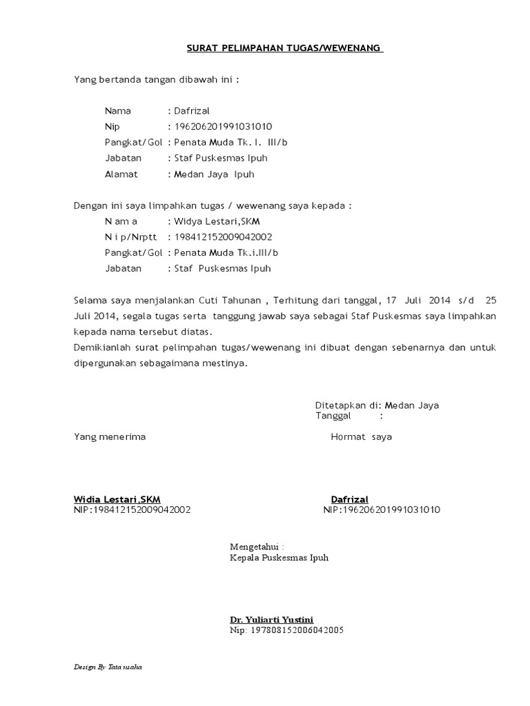 Contoh Surat Delegasi Wewenang Princesitalunaana