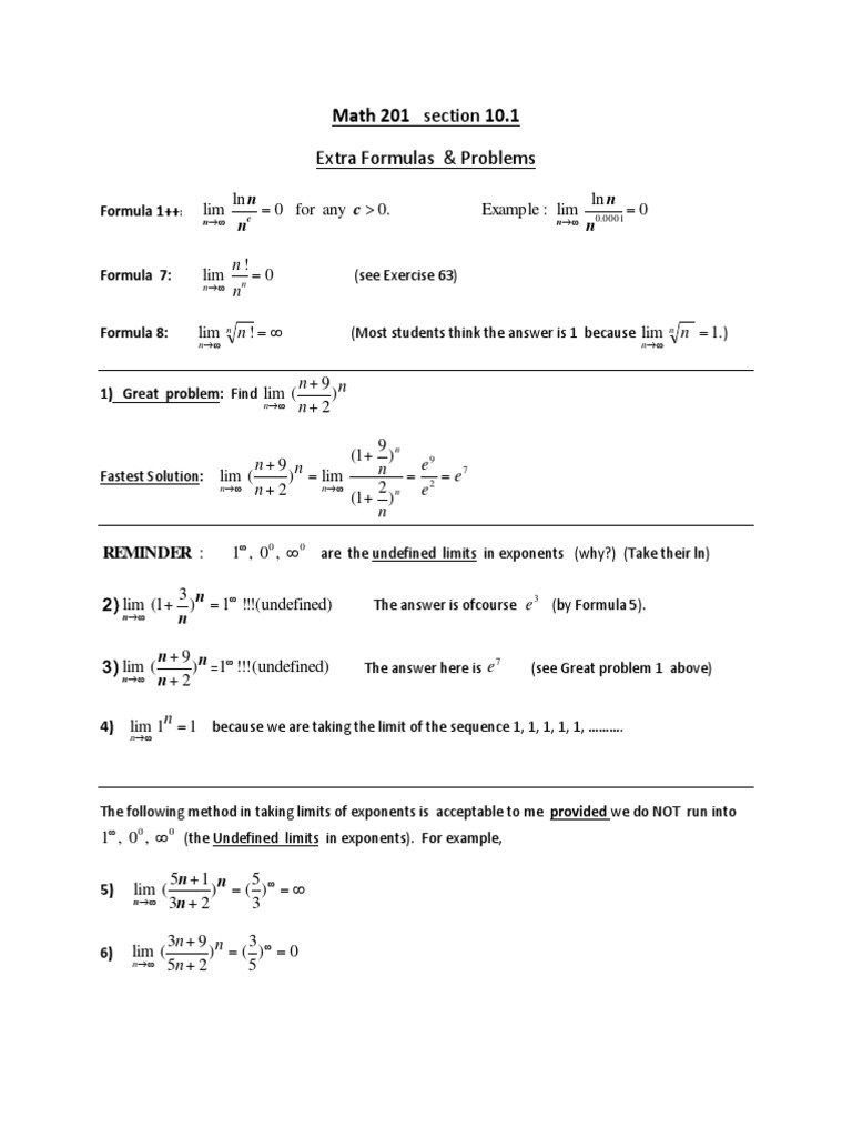 Limits at Infinity in Math 201 | PDF | Exponentiation | Teaching ...