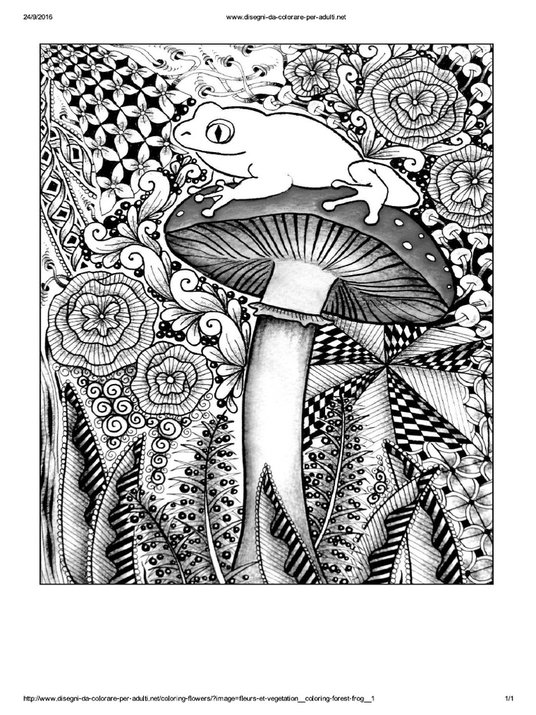 Coloring Forest frog in Fiori e Ve azione Disegni Da Colorare Per Adulti