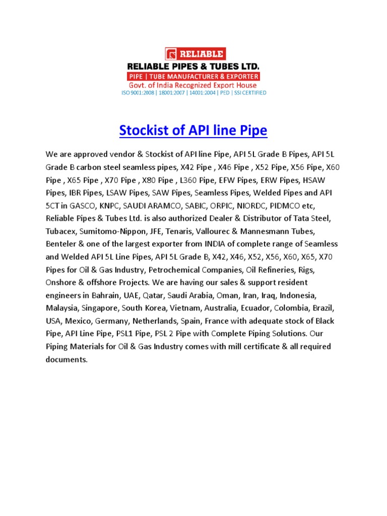 API Line Pipe Supplier for Oil & Gas | PDF | Home & Garden