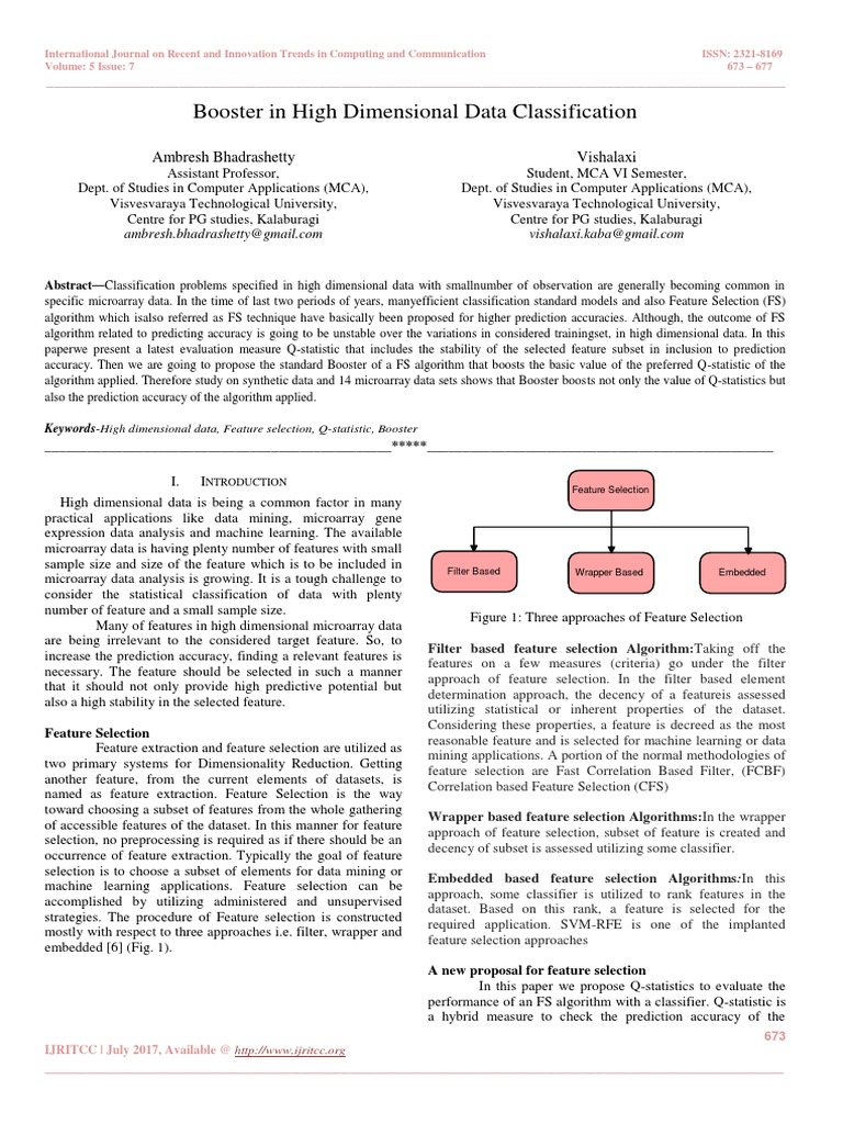 Booster for High Dimensional Data Classification | PDF | Statistical ...