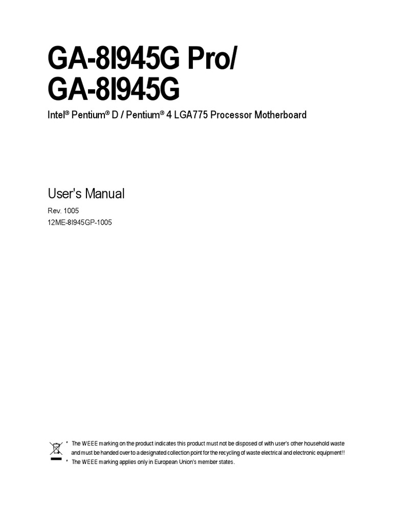 Gigabyte Motherboard Manual 8i945g (Pro) e PDF Bios Usb