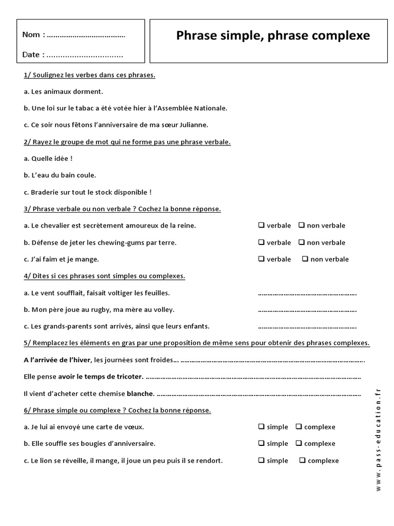Exercice Classe Grammaticale 5ème Pdf Phrase Simple Phrase Complexe – 5ème – Exercices Corrigés – Grammaire