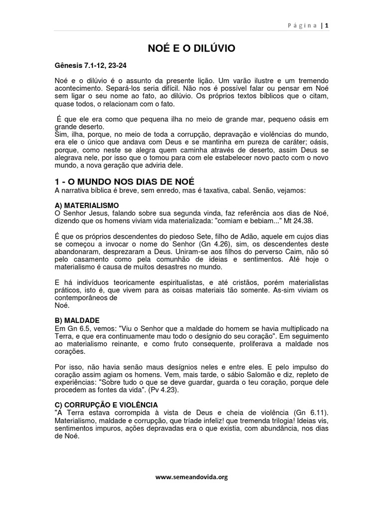 01 - Noé e o Dilúvio PDF | PDF | Noé | Arca de Noé