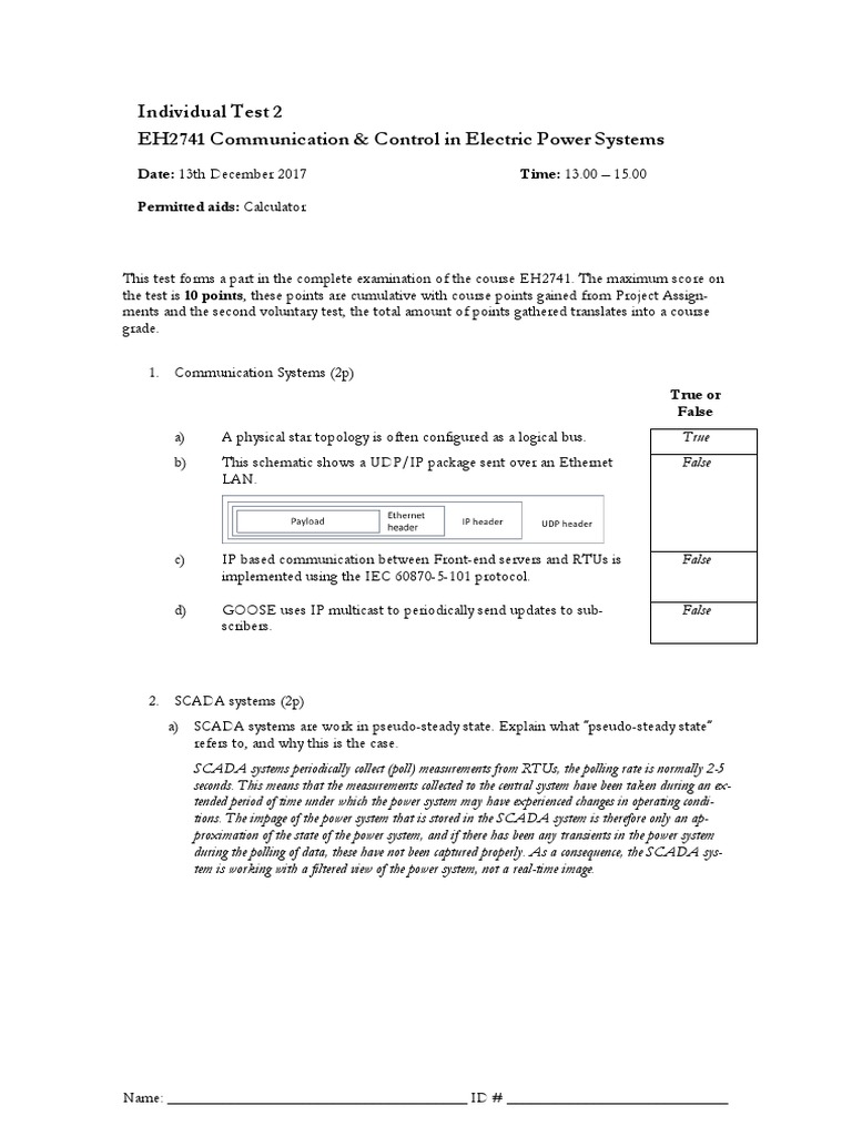 EH2741 Electric Power Systems Test | PDF | Scada | Computer Security
