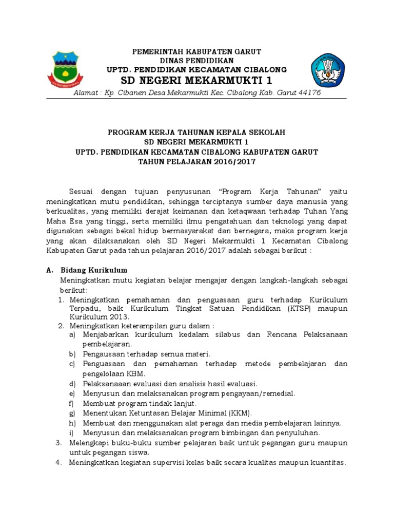 Contoh program tahunan kepala sekolah sd